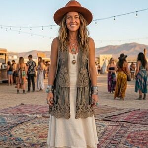 Angel Heart Boutique Boho Lace Embroidered Duster Vest ✨ Plus Size Sheer Mesh